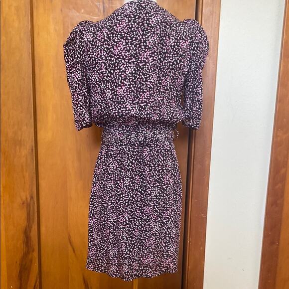 The Kooples Black Pink White Polka Dot Wrap Dress Puff Sleeves Belt Silver - 1 - Picture 6 of 11